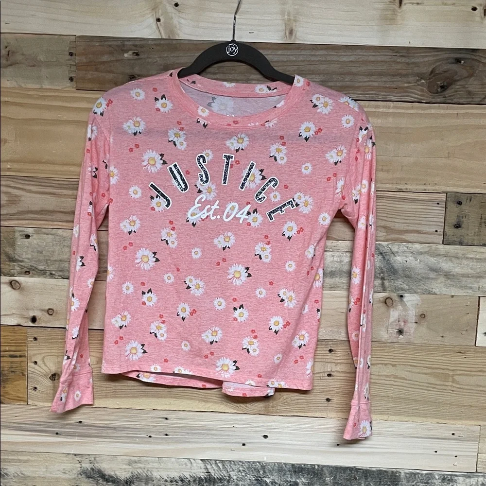 Justice size 10 Pink Floral Lightweight Super Soft Long Sleeve T-Shirt with Logo